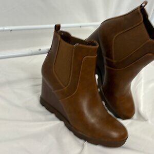 XAppeal Brown Faux Leather Wedge‎ Ankle Boots
